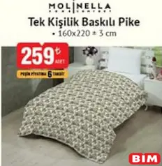 MOLİNELLA TEK KİŞİLİK BASKILI PİKE